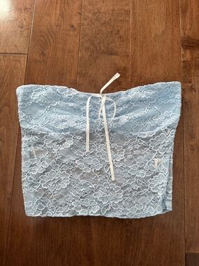 Princess Polly Light Blue Lace Strapless Bustier with Ribbon Tie